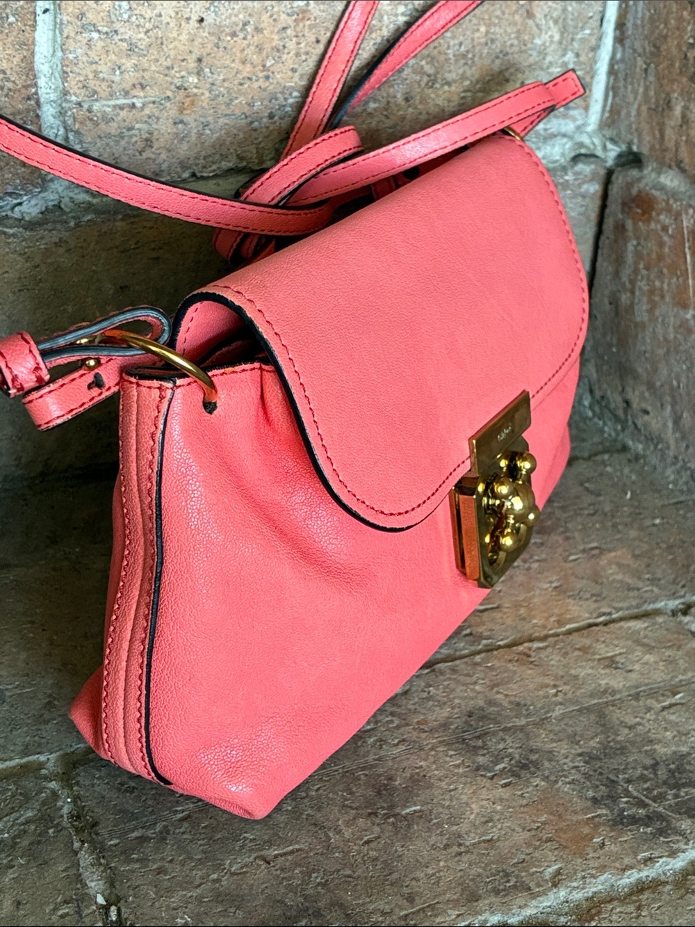 Chloe Elsie Leather two way Shoulder Bag Coral Pink Supple Leather - Picture 5 of 17